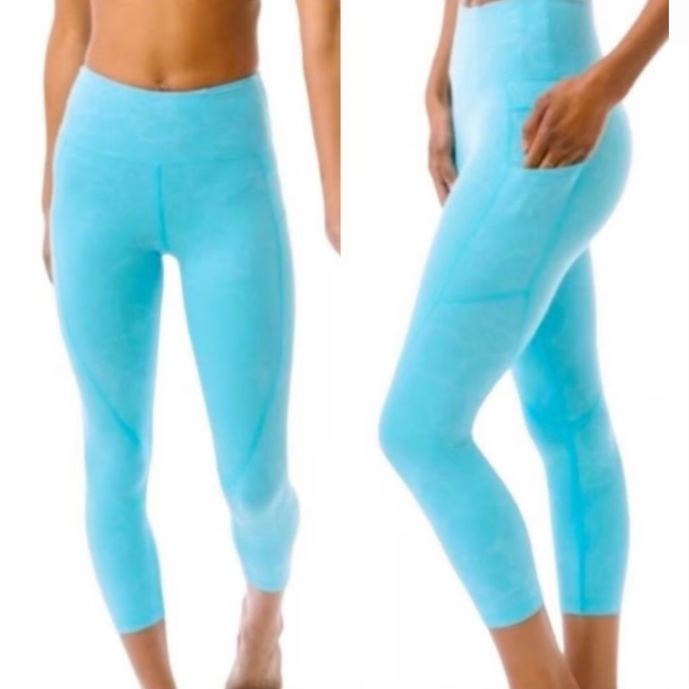Zyia Active Turquoise Floral Capri Leggings Size 6 8‎ High Waisted Pockets